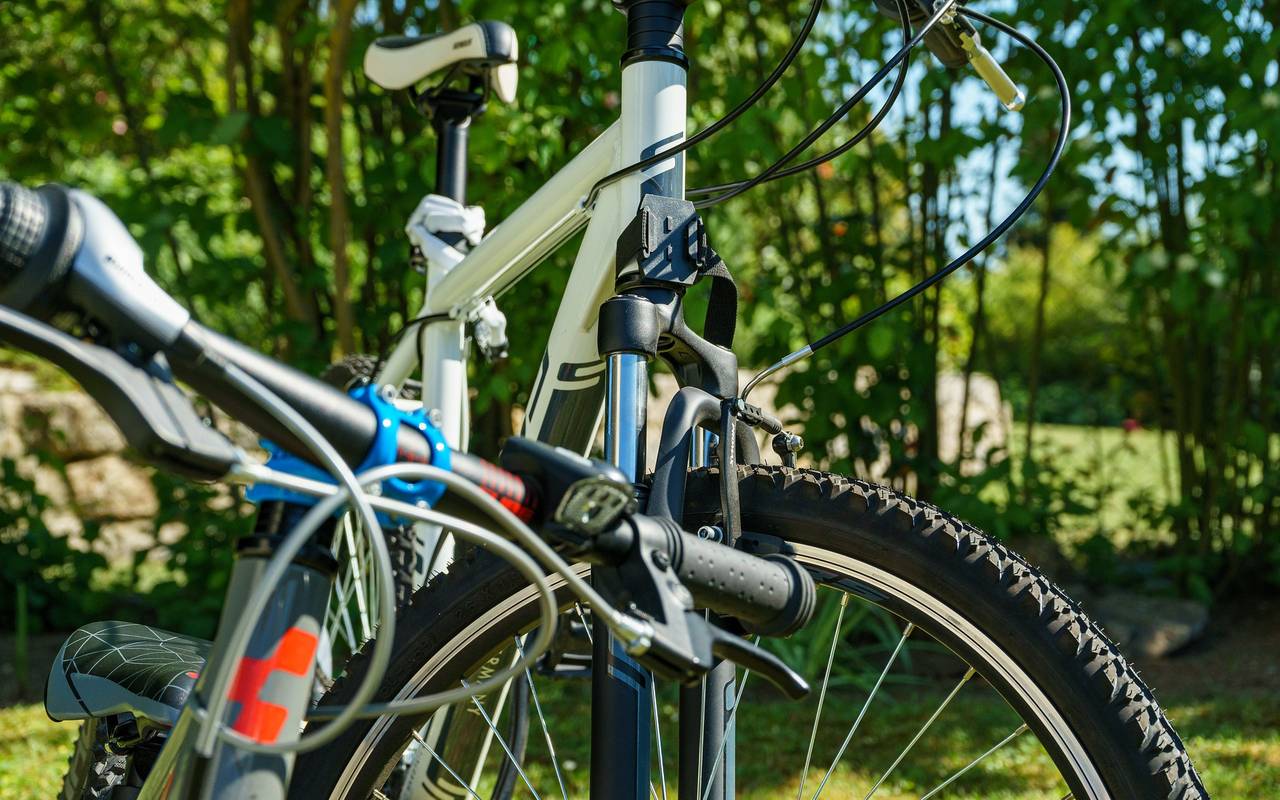 Ein abgestelltes Fahrrad in der Natur.