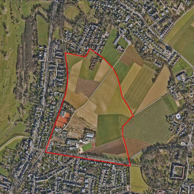 Ein Luftbild vom geplanten Großbaugebiet "Nördlich Kalkumer Schlossallee"
