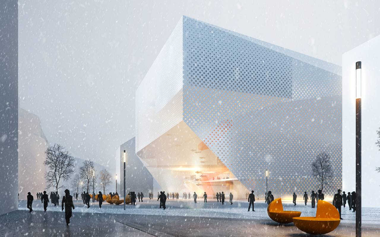 Ein Entwurf für einen möglichen Neubau der Deutschen Oper am Rhein am Wehrhahn.