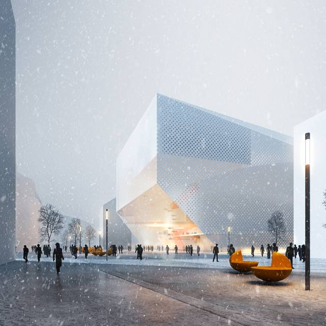 Ein Entwurf für einen möglichen Neubau der Deutschen Oper am Rhein am Wehrhahn.