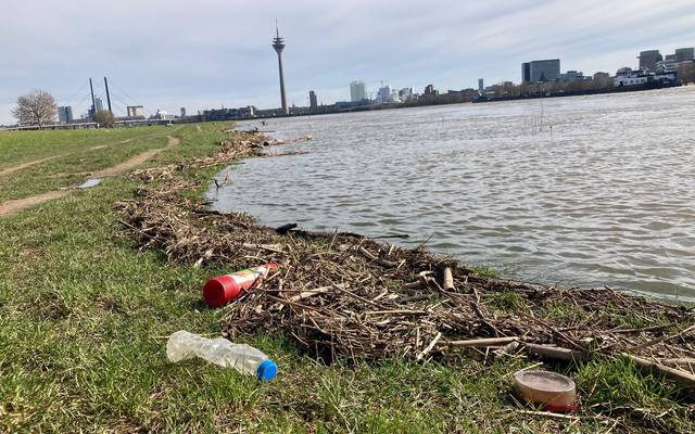 Müll am Düsseldorfer Rheinufer, Dreck-Weg-Tag 2025