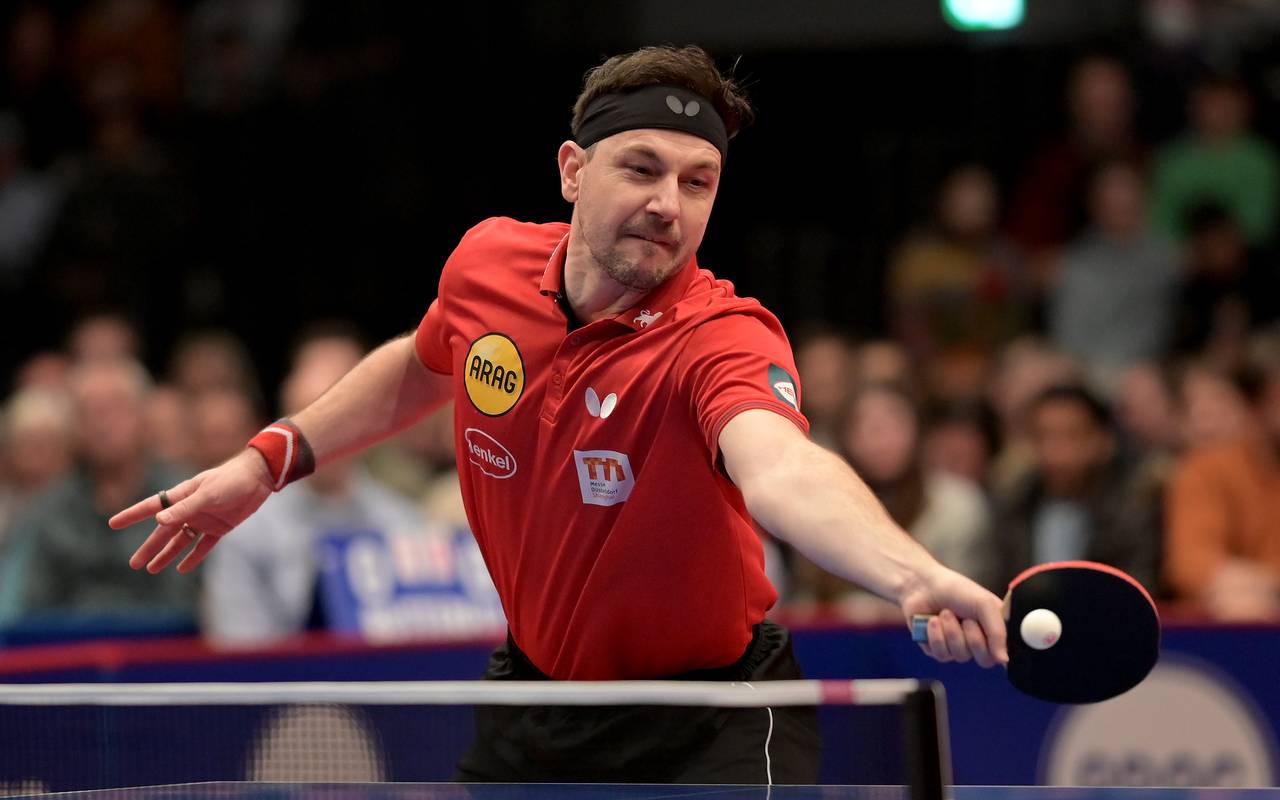 Tischtennis-Spieler Timo Boll bei einem Tischtennis-Spiel.