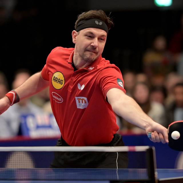 Tischtennis-Spieler Timo Boll bei einem Tischtennis-Spiel.