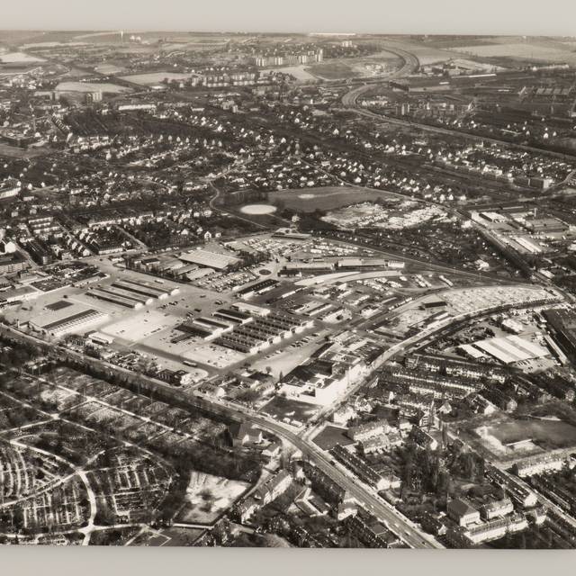 Luftbildaufnahme vom Düsseldorfer Großmarkt aus dem Jahr 1979