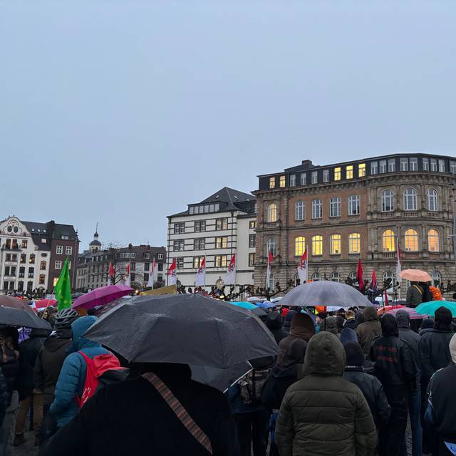 Demonstranten im Regen auf dem Burgplatz