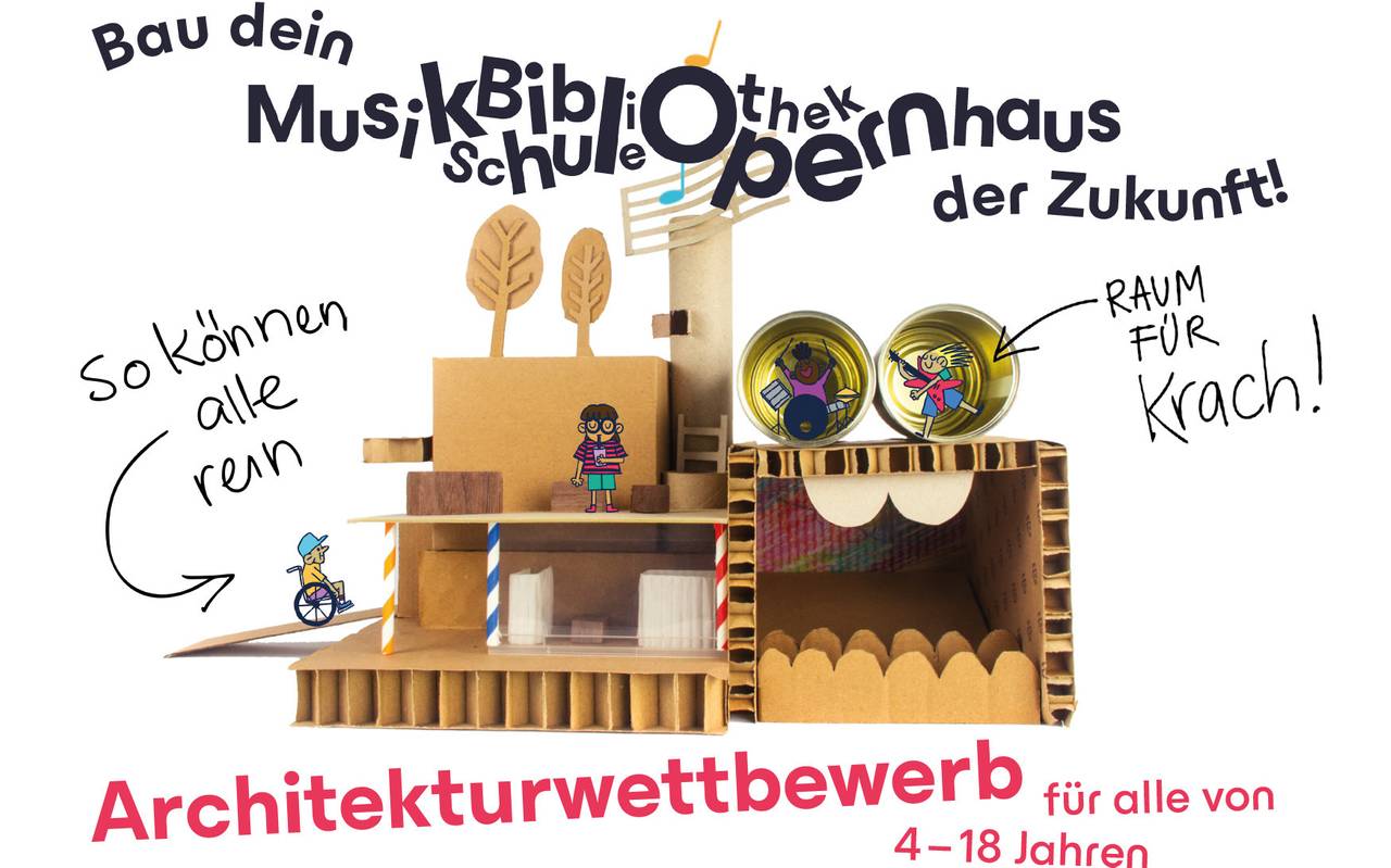 Eines von vier Motiven zum Wettbewerb „Bau dein MusikschuleBibliothekOpernhaus der Zukunft!“