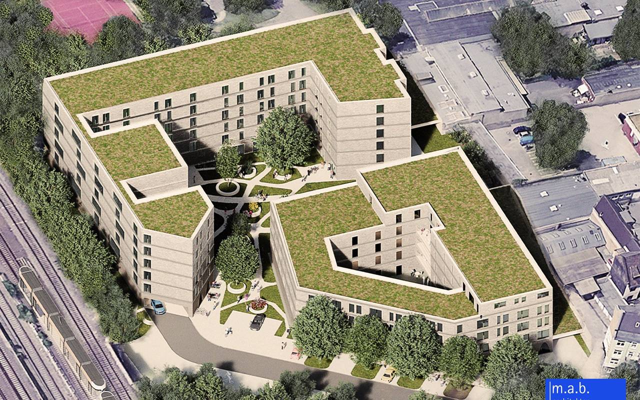 Luftaufnahme eins Entwurfs des geplanten Wohngebiets in Oberbilk an der Emmastraße.