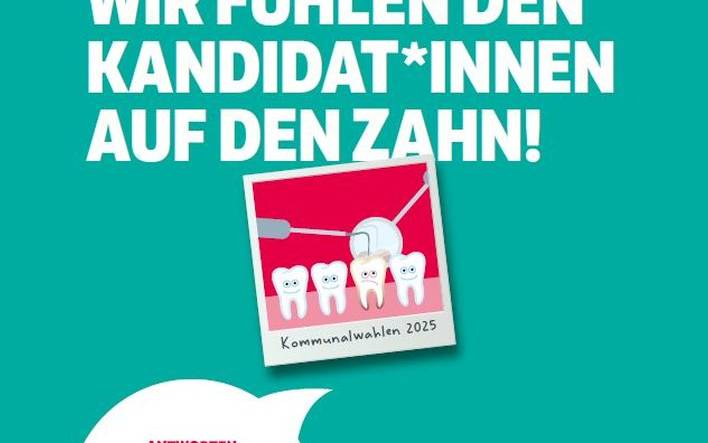 Das Deckblatt der ver.di Broschüre zur Kommunalwahl "Wir fühlen den Kandidat*innen auf den Zahn".