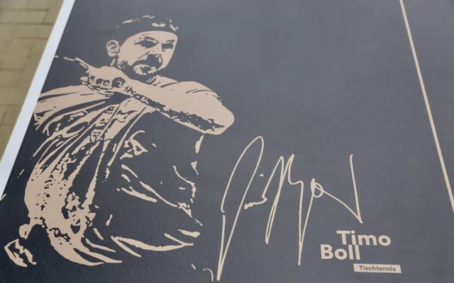 Die neue Timo Boll-Tischtennisplatte im Hofgarten.