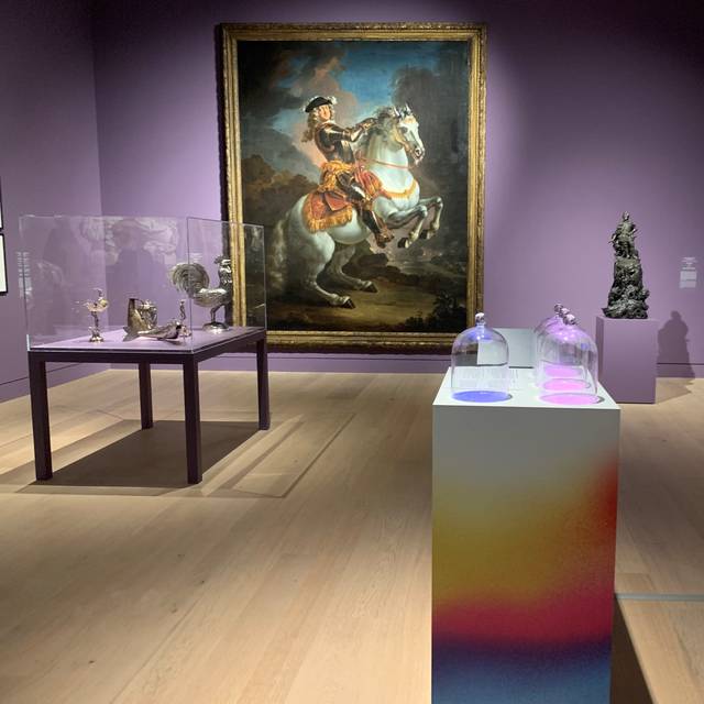 Ein Raum des Museum Kunstpalastes, in dem verschiedene Düfte unter Glashauben platziert sind.