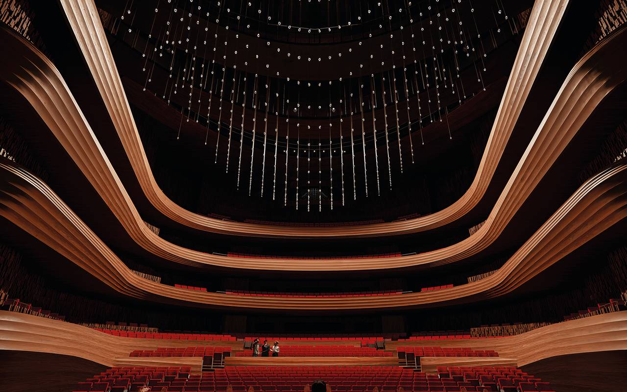 Das Architekturbüro "Snøhetta Oslo AS" aus Oslo wurde mit seinem Entwurf vom Preisgericht des Generalplanungswettbewerbs "Opernhaus der Zukunft" als Erstplatzierter gekürt. Hier: Pläne für den Gro´ßen Saal.