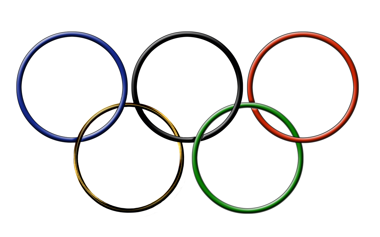 Die olympischen Ringe auf weißem Hintergrund.