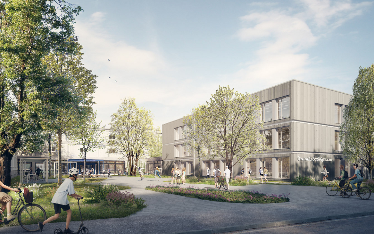 Geschwister-Scholl-Gymnasium in Bilk wird mit diesem Bau erweitert. Das Gebäude hat drei Geschosse und bekommt eine Photovoltaikanlage auf das Dach.