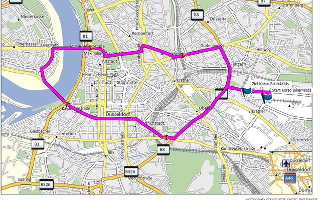 Biker4Kids Motorradkorso - ein Überblick über die geplante Route.