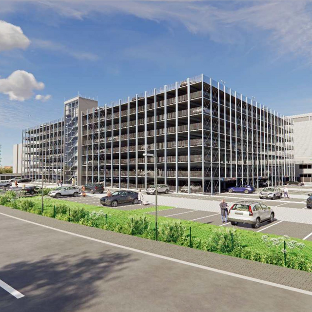 Ein Entwurf für ein neues Parkhaus am Düsseldorfer Flughafen.