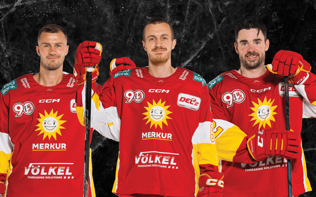 Max Faber, der neue Kapitän der Düsseldorfer EG. Ihm zur Seite stehen die Assistenten Kevin Maginot und Erik Bradford.