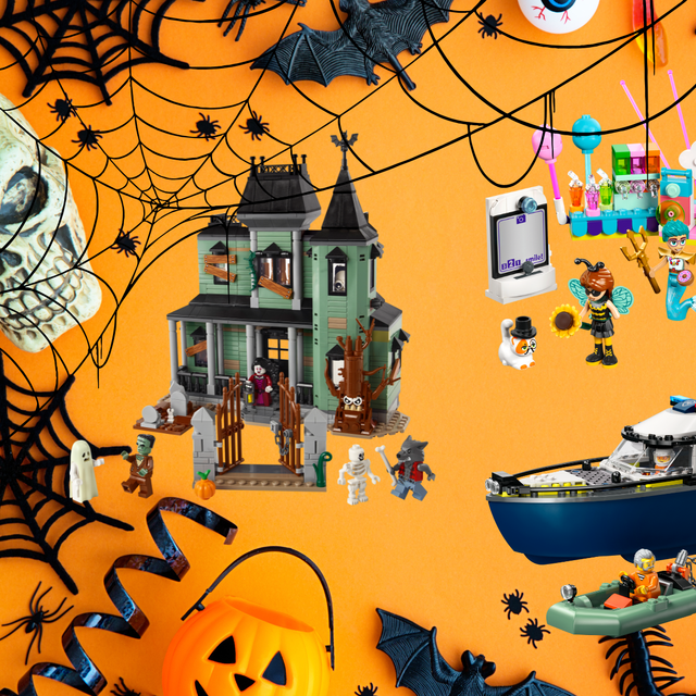 Verschiedene Lego-Figuren und Gegenstände. In Halloween-Optik.