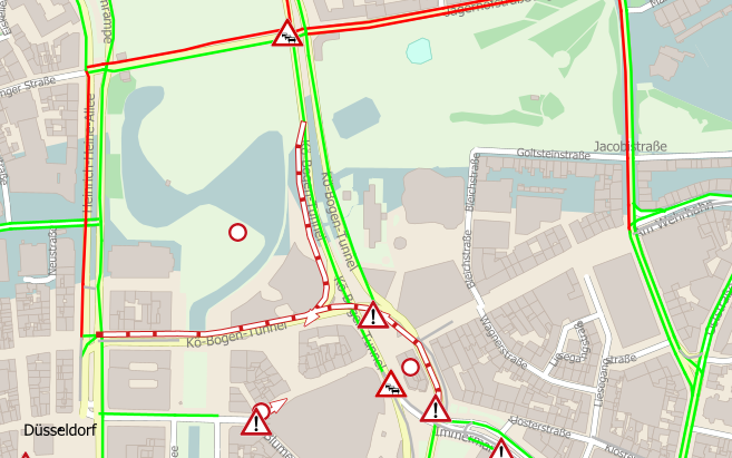 Screenshot der städtischen Verkehrsseite zu einer Sperrung des Kö-Bogen-Tunnels.