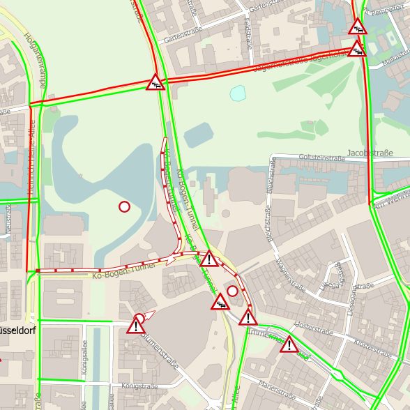 Screenshot der städtischen Verkehrsseite zu einer Sperrung des Kö-Bogen-Tunnels.