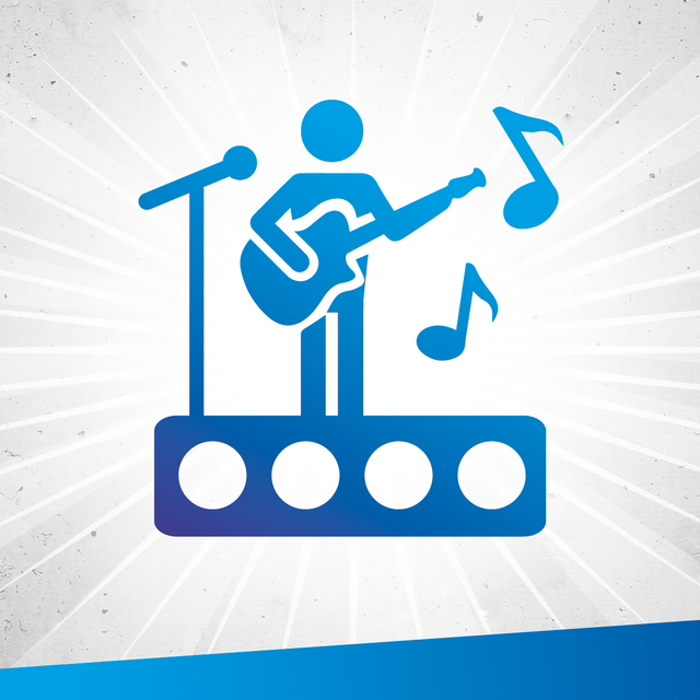 Ein Gitarrist steht auf einer Bühne und macht Musik. Dieses Symbolbild ist im typischen Antenne-Blau gehalten.