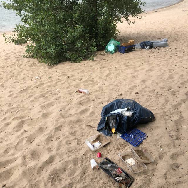 Müll am Rheinstrand in Himmelgeist.
