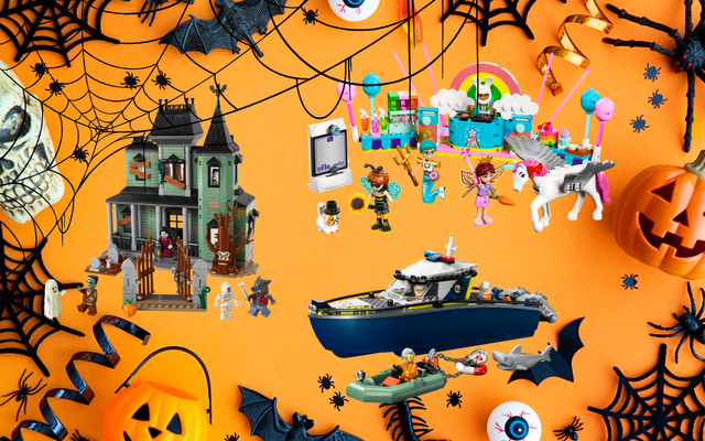 Verschiedene Lego-Figuren und Gegenstände. In Halloween-Optik.