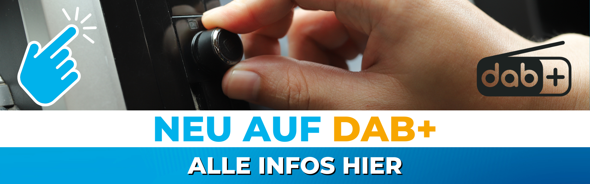 Eine Grafik, die darauf hinweist, dass wir ab sofort auch bei DAB+ empfangbar sind.