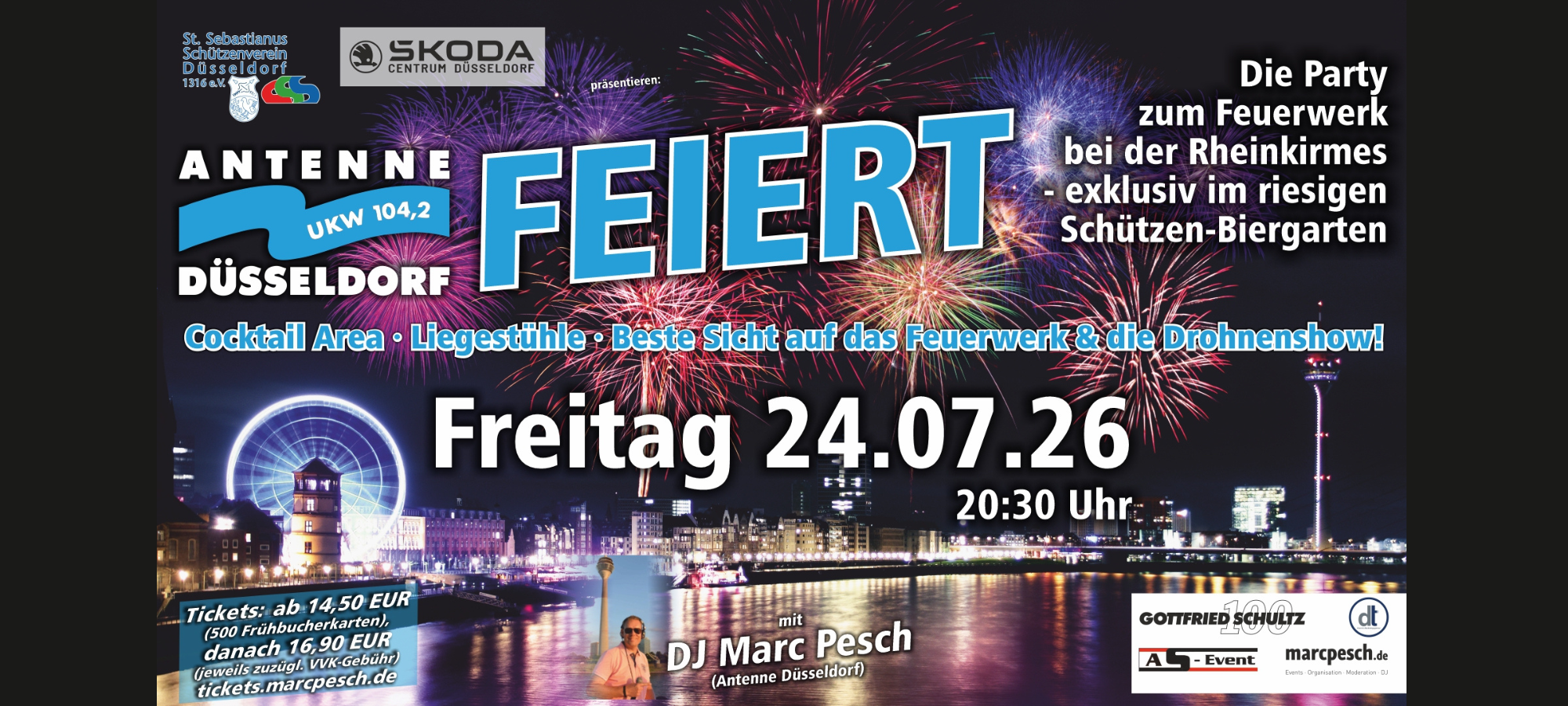 Ein Flyer mit allen Infos zur Antenne-Düsseldorf-Feuerwerksparty 2026.