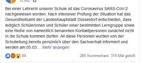 Coronavirus: Fall an der Dieter-Forte-Gesamtschule