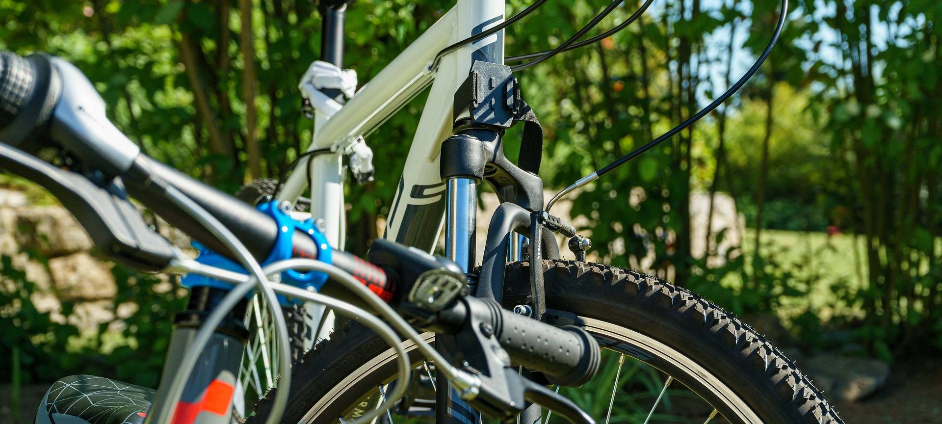 Ein abgestelltes Fahrrad in der Natur.