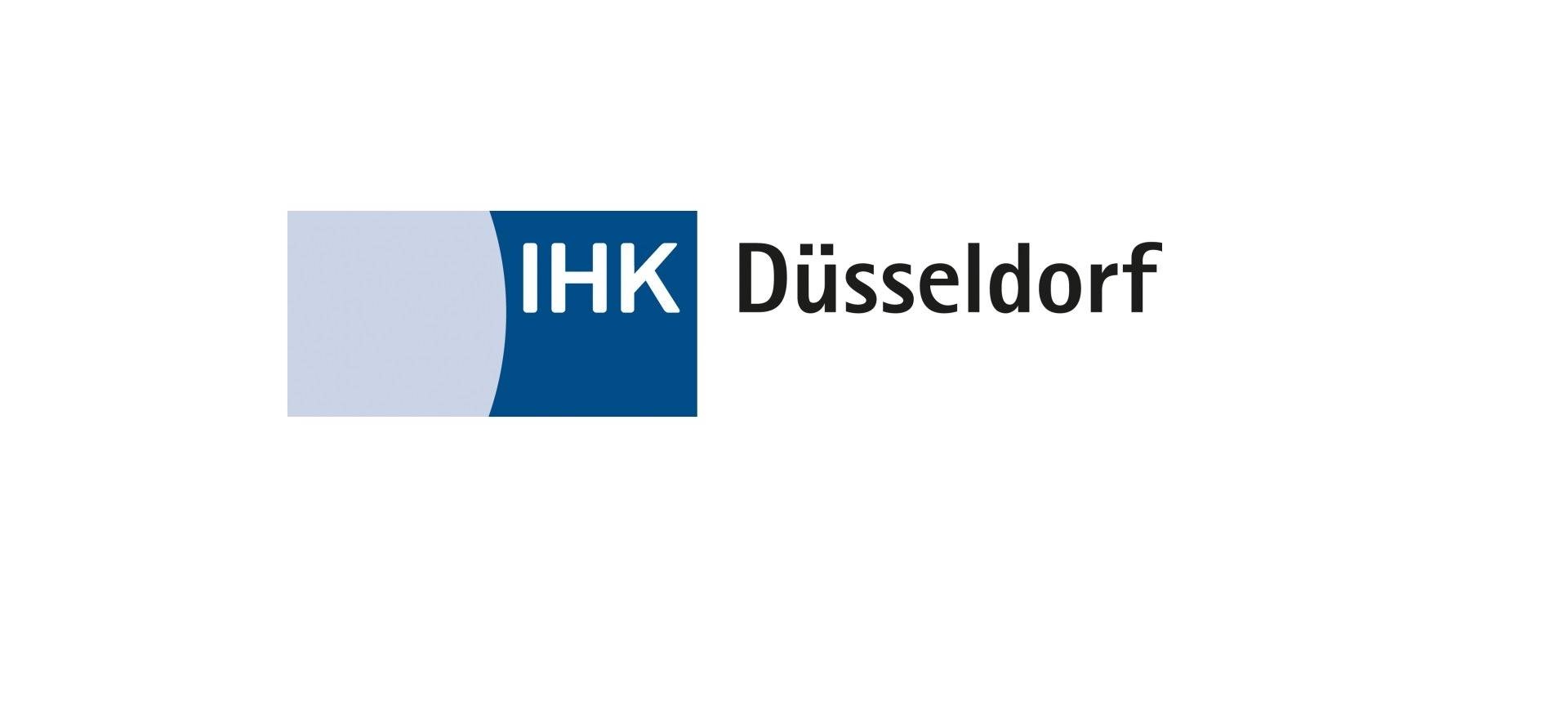 Das blau-graue Logo der IHK Düsseldorf auf weißem Hintergrund.