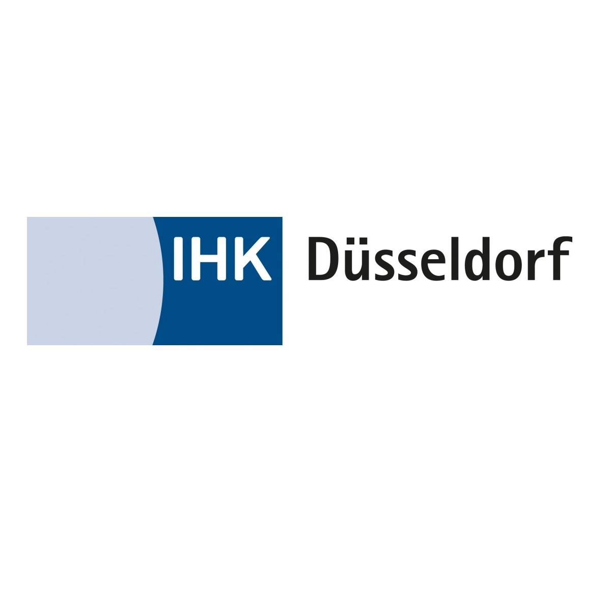 Das blau-graue Logo der IHK Düsseldorf auf weißem Hintergrund.