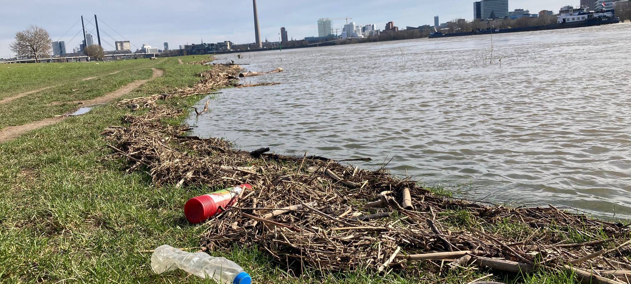 Müll am Düsseldorfer Rheinufer, Dreck-Weg-Tag 2025