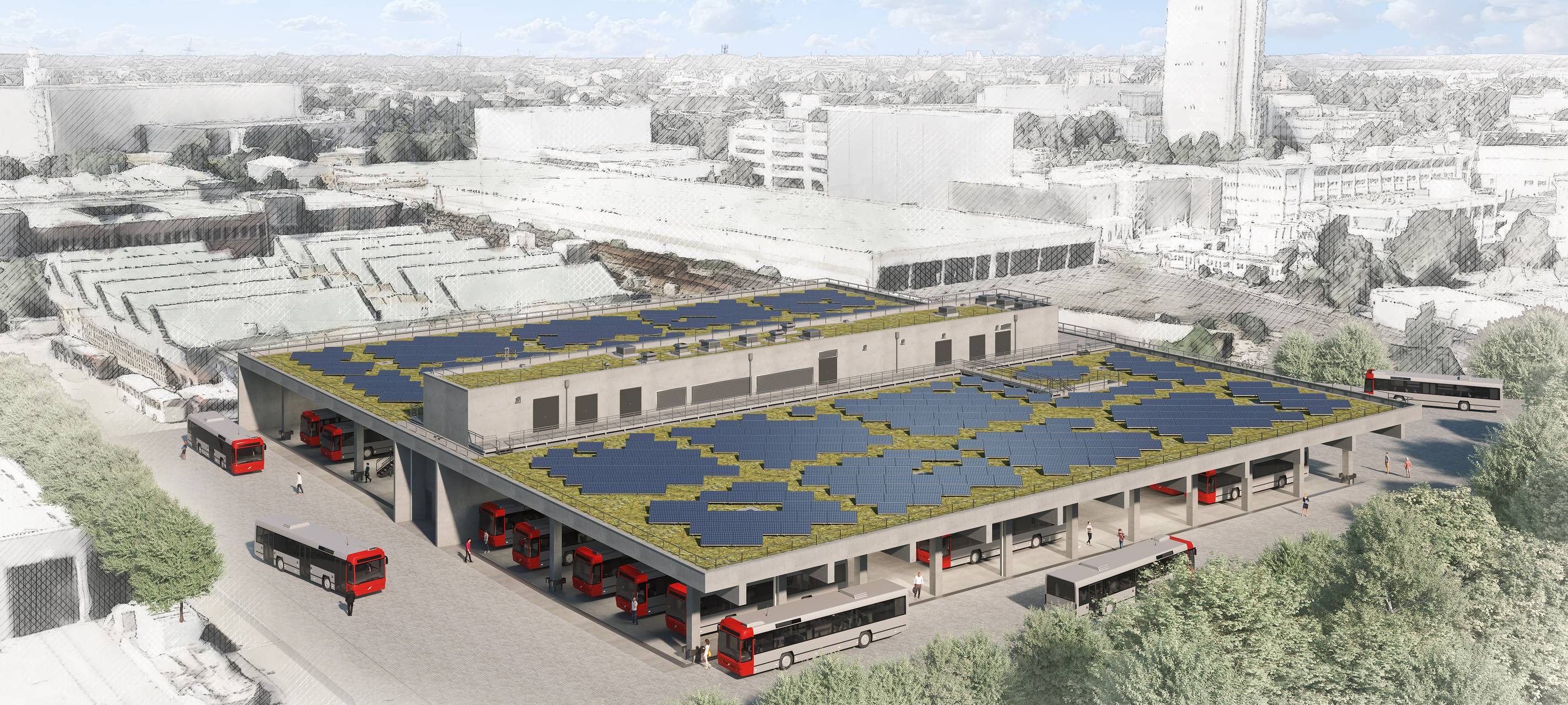 Geplanter E-Busport der Rheinbahn in Heerdt