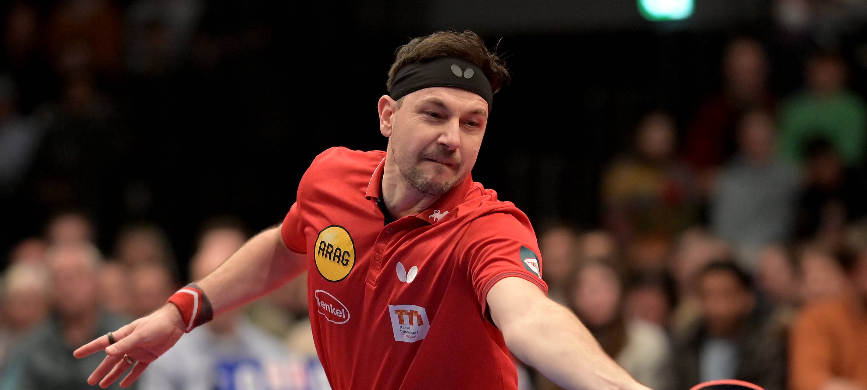 Tischtennis-Spieler Timo Boll bei einem Tischtennis-Spiel.