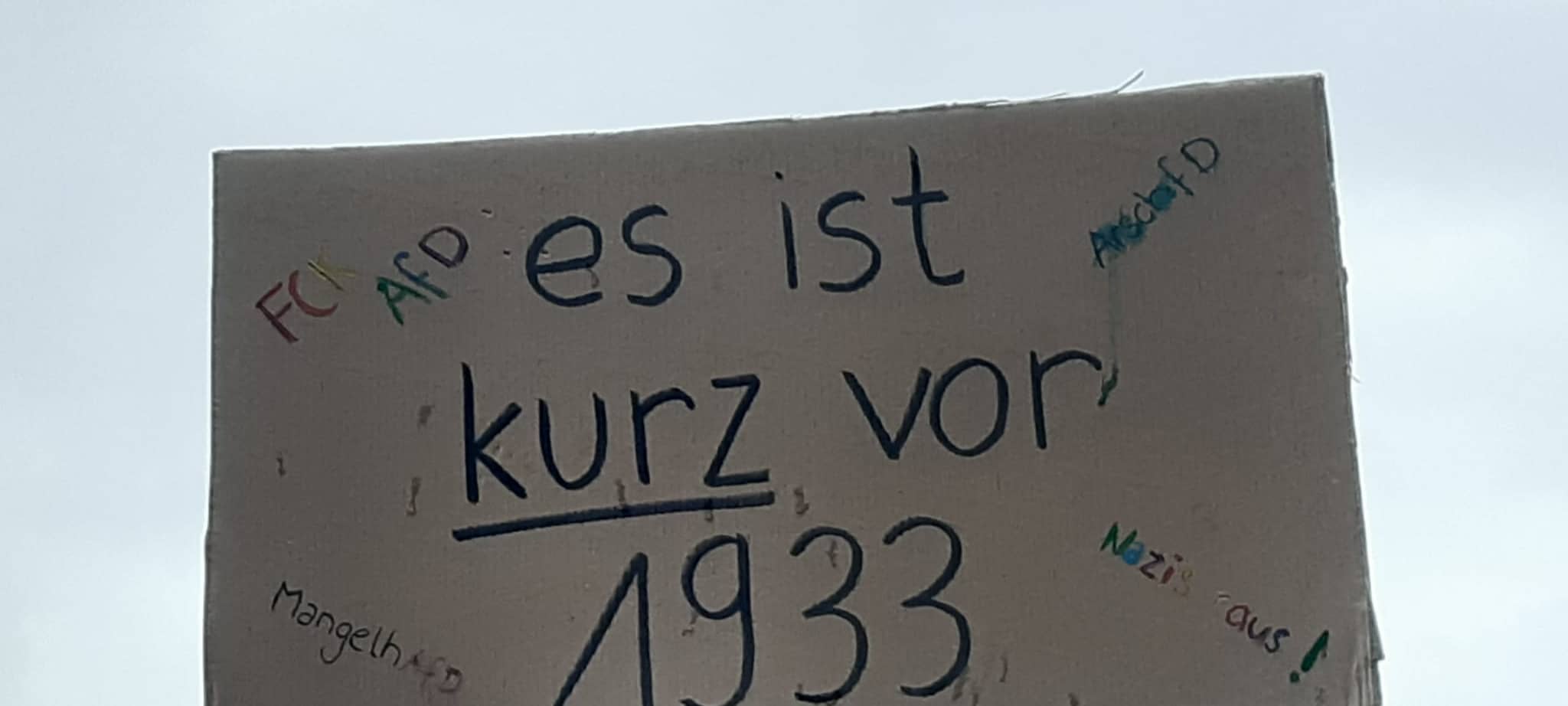 Protestschild bei einer Demo gegen die AfD in Düsseldorf.
