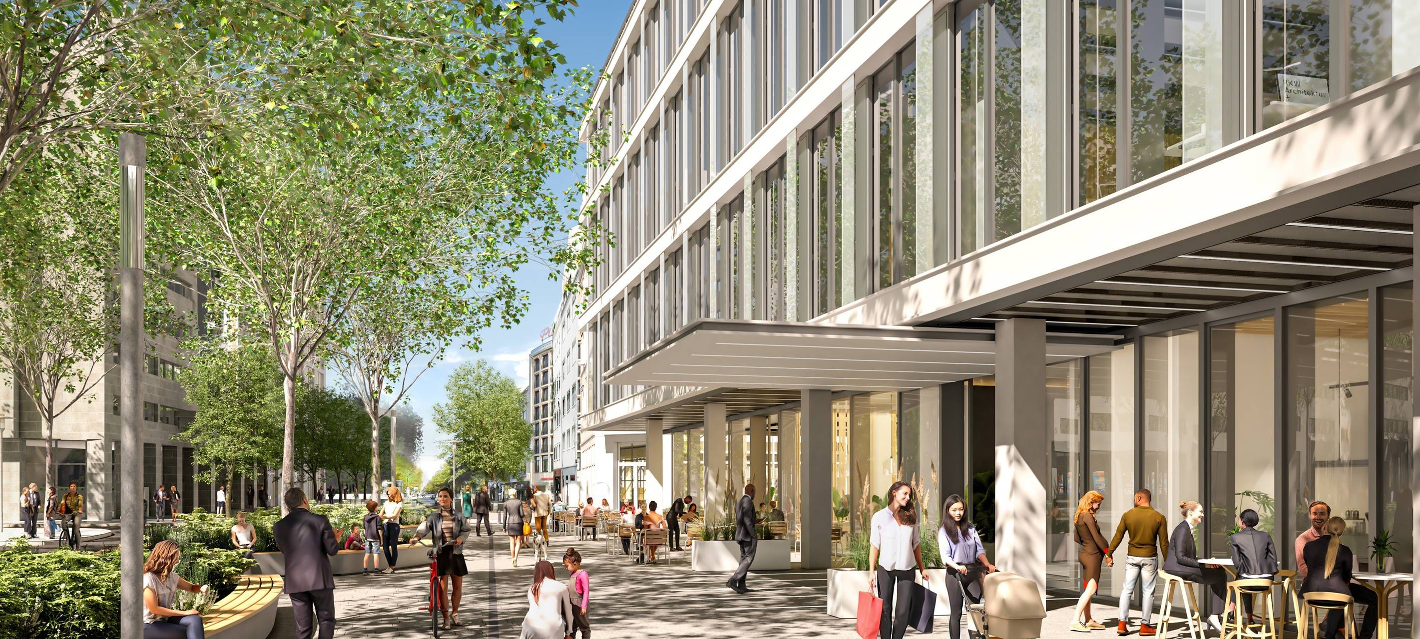 Modellansicht des KöTower-Eingangs, der auf der oberen Königsallee entstehen soll.