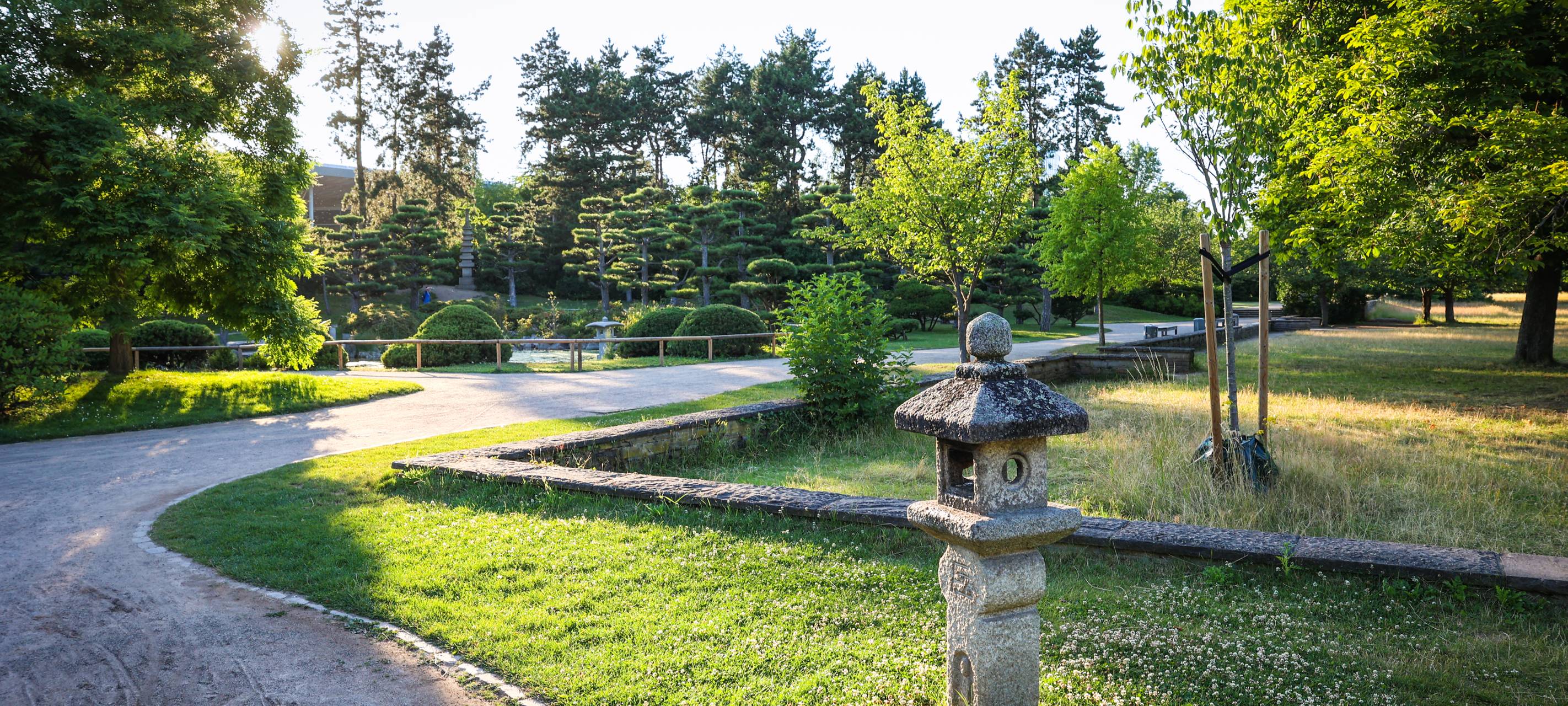 Der Japanische Garten im Nordpark im Sonnenlicht.