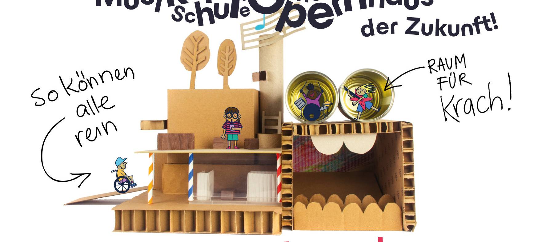 Eines von vier Motiven zum Wettbewerb „Bau dein MusikschuleBibliothekOpernhaus der Zukunft!“