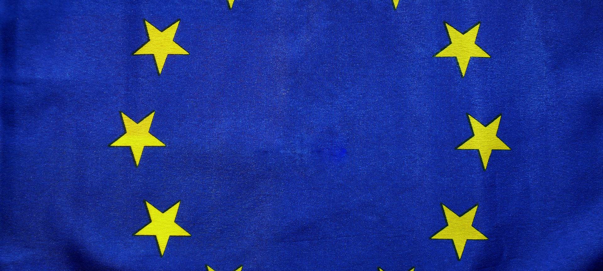 Die Euroflagge mit gelben Sternen auf blauem Grund.