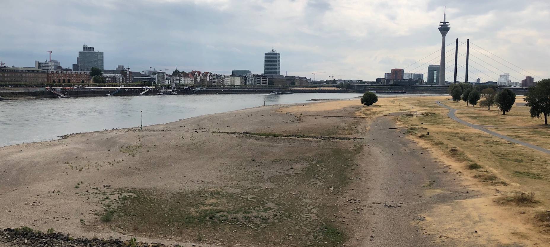 Der Rhein führt kaum noch Wasser, ein ausgetrocknetes Flussbett