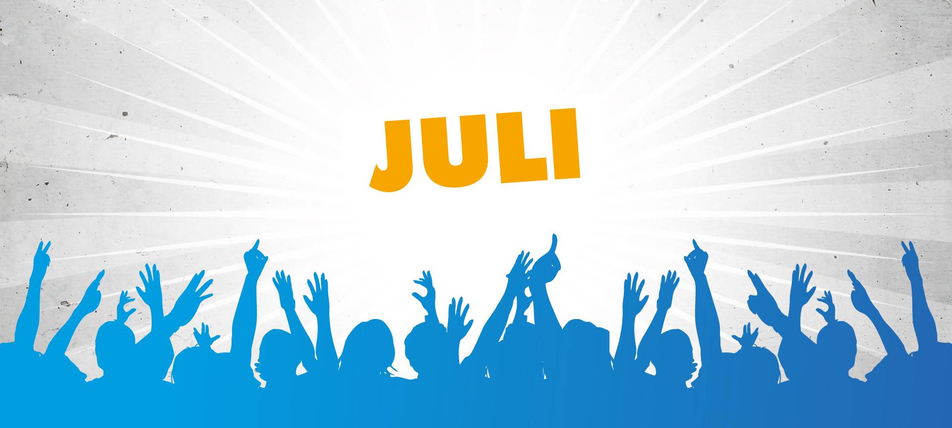 Eine Infografik in blau und geld und dem Schriftzug "Juli".