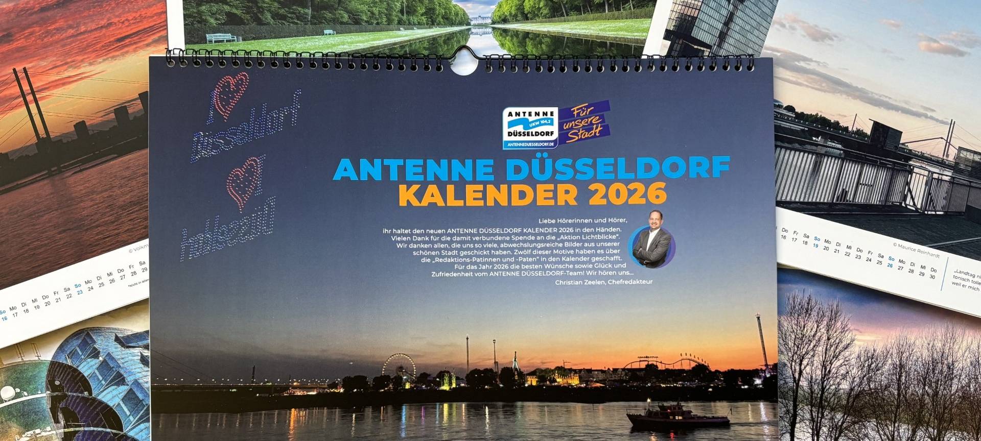 Verschiedene Motive des Antenne Düsseldorf Kalenders für 2026.