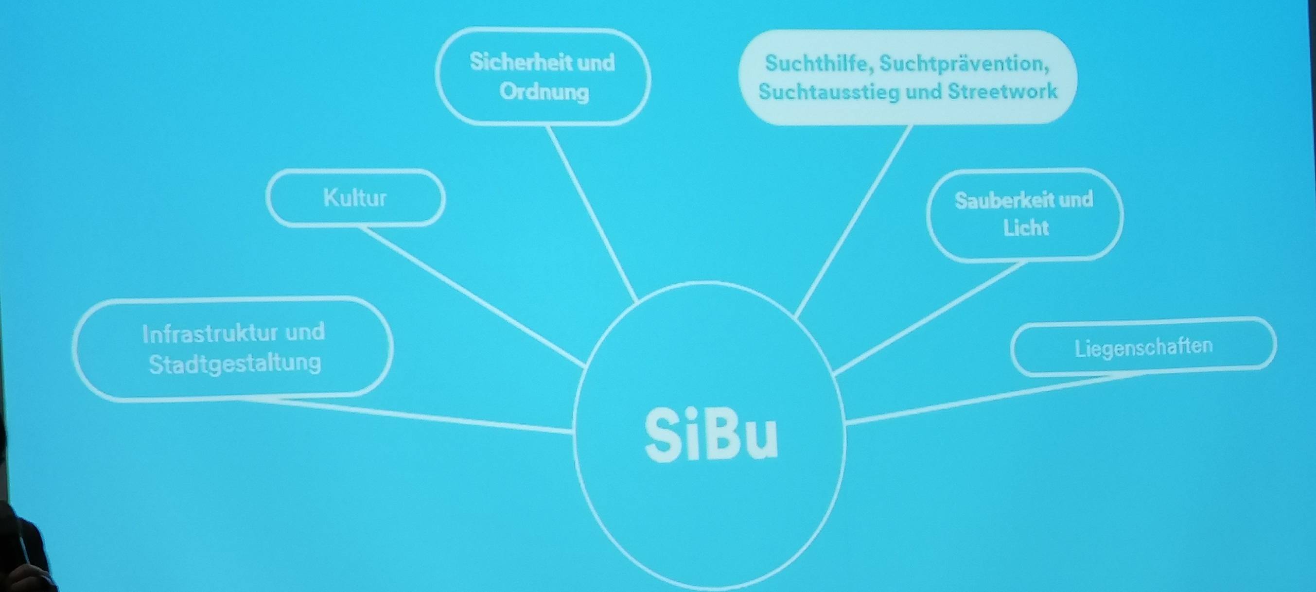 Eine Grafik zeigt die verschiedenen Arbeitsgruppen des Projekts Sicherheit im Bahnhofsumfeld
