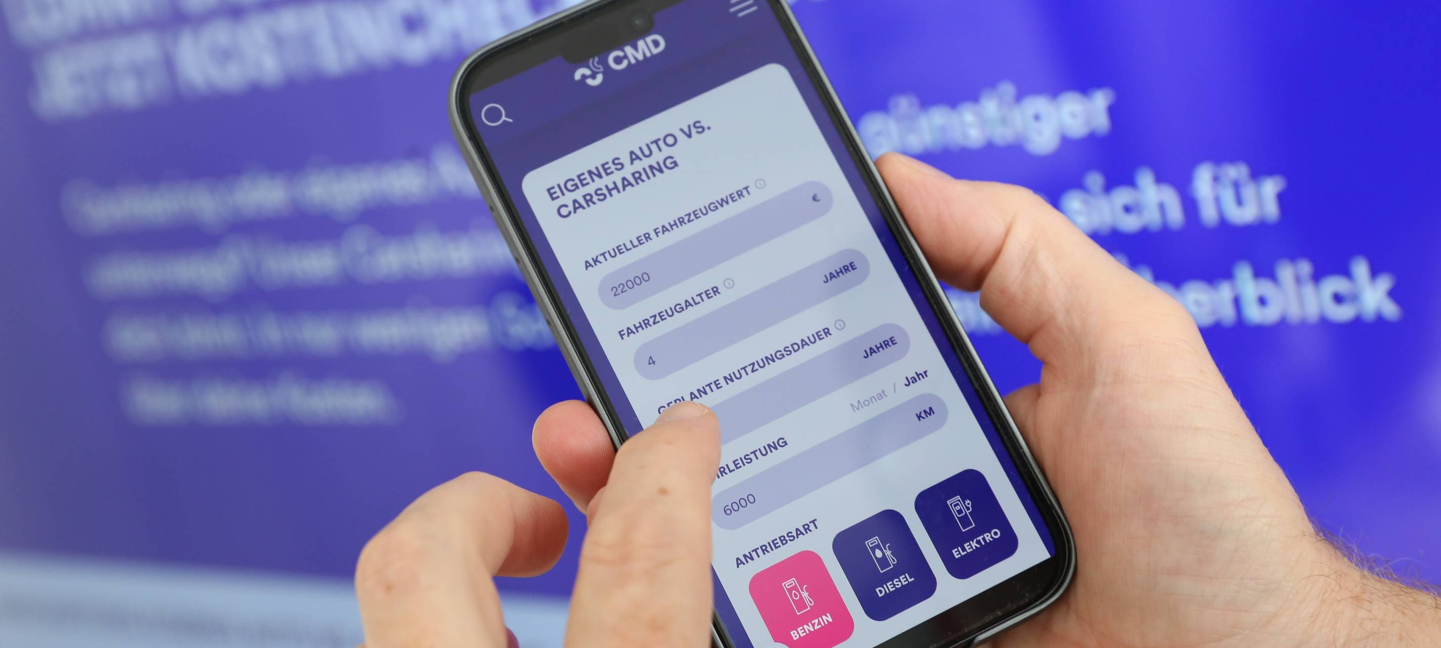 Der neue Car-Sharing-Rechner iauf einem Handydisplay