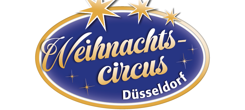 Blaues Schuld mit goldener Schrift "Weihnachtscircus"