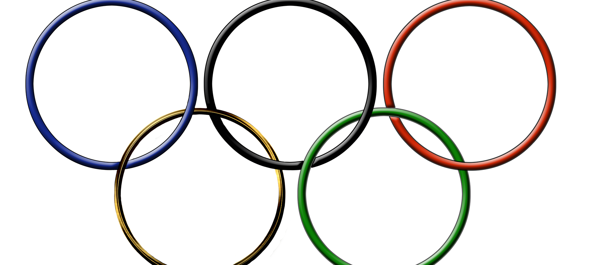 Die olympischen Ringe auf weißem Hintergrund.