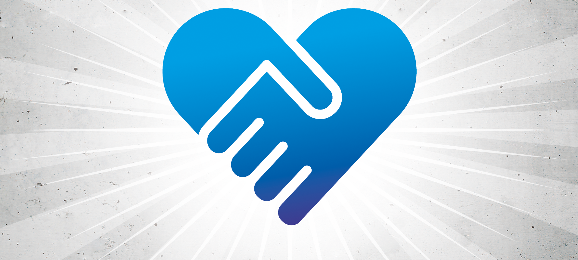 Eine blaue Hand und ein blaues Herz geben sich symbolisch die Hand.