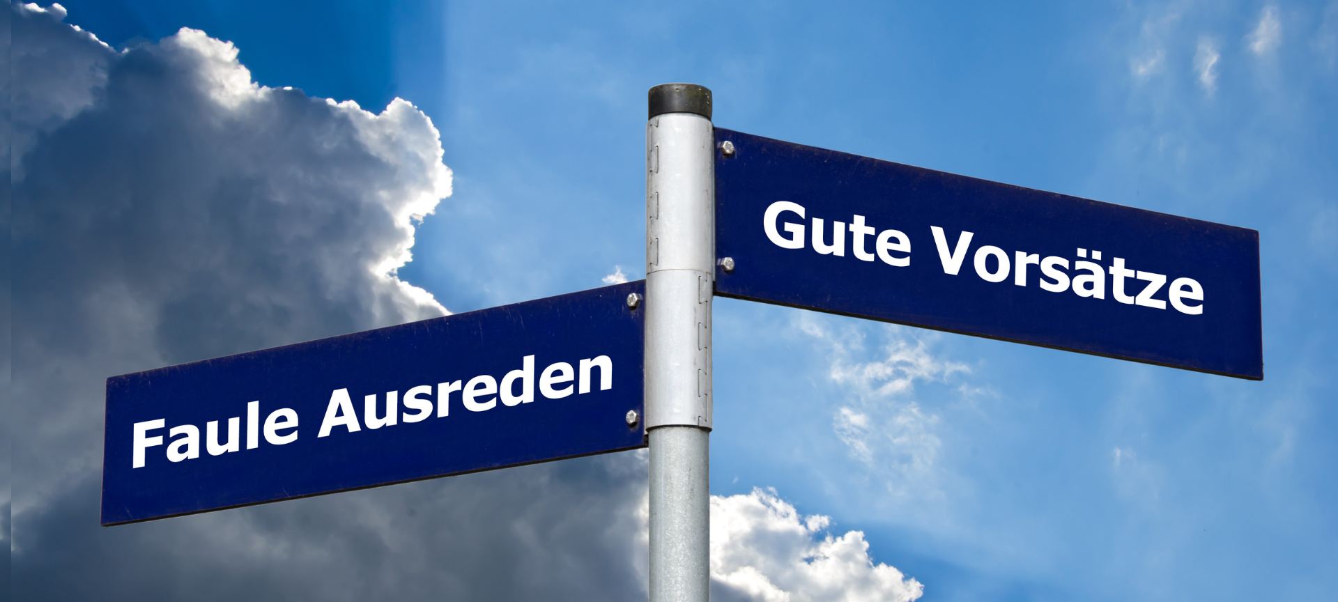 Neujahrsvorsätze / 2 Straßenschilder mit der Beschriftung: Faule Ausreden oder gute Vorsätze?