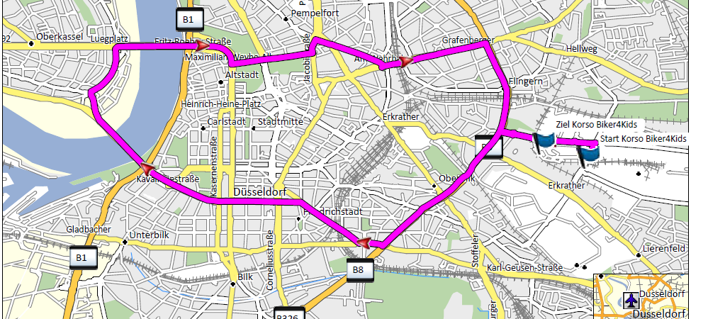Biker4Kids Motorradkorso - ein Überblick über die geplante Route.